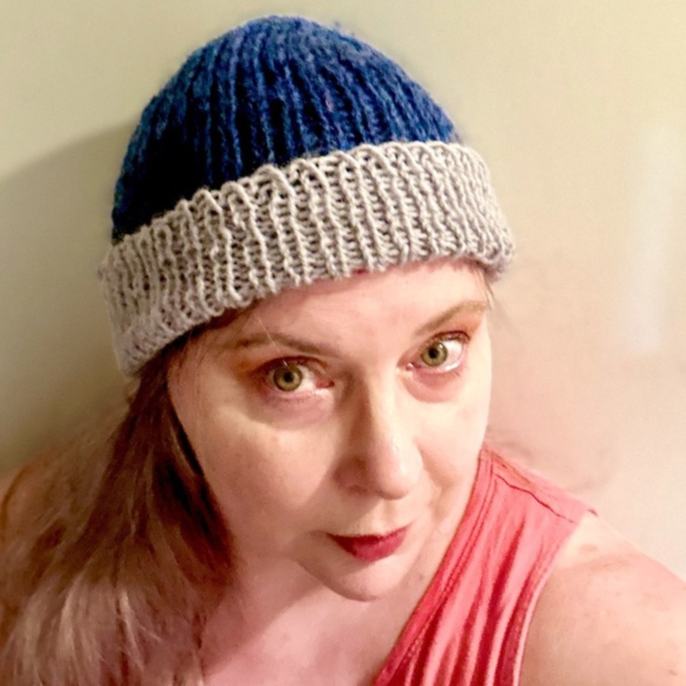 Hand Knitted Wool Color Block Hat - image 2
